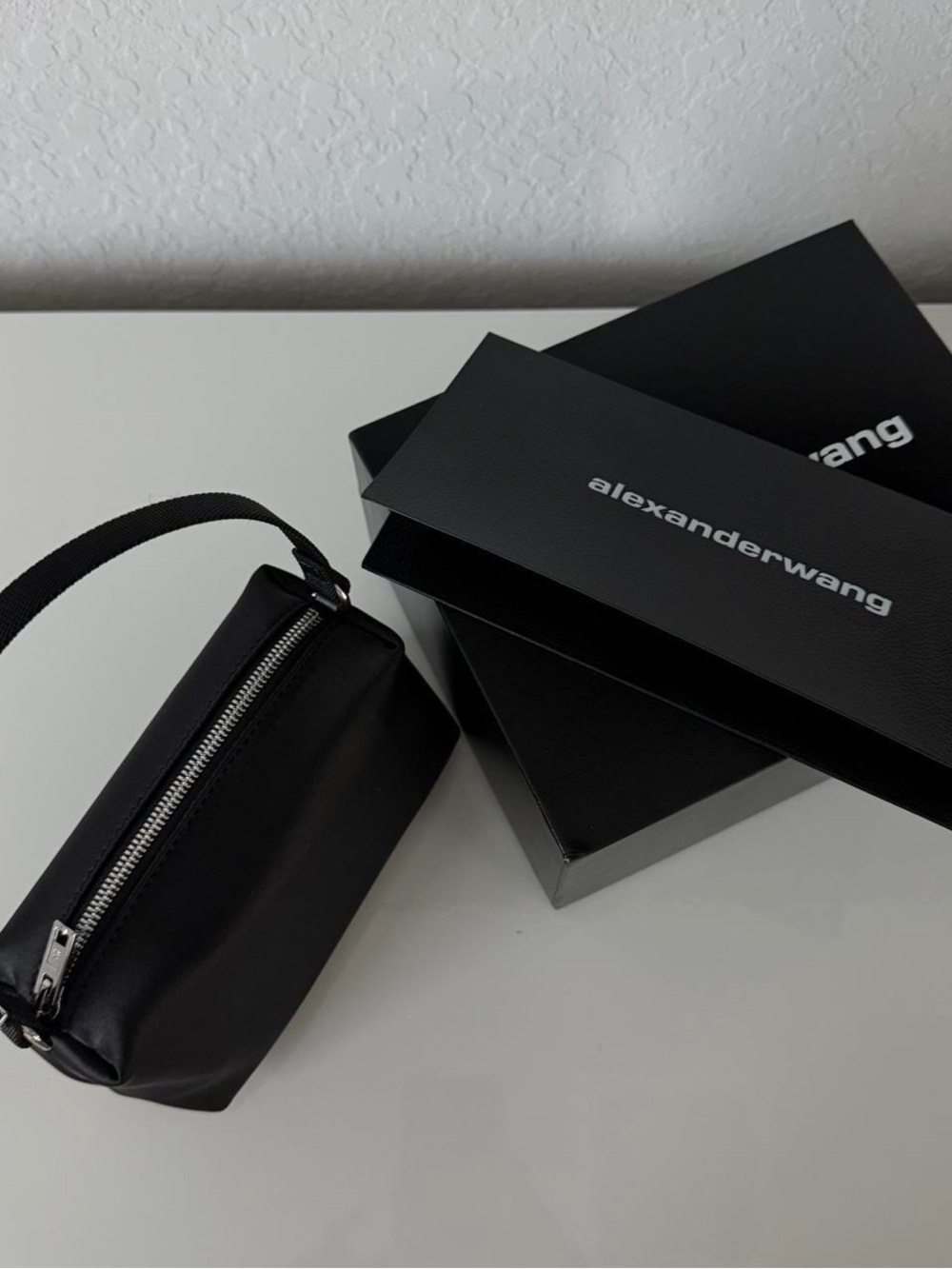 Alexander Wang Black satin Heiress pouch comes with receipt